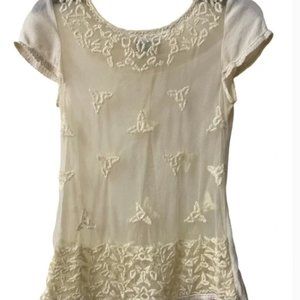 ANTHROPOLOGY MAEVE French Cream Lace Embroidered Shirt Size 2